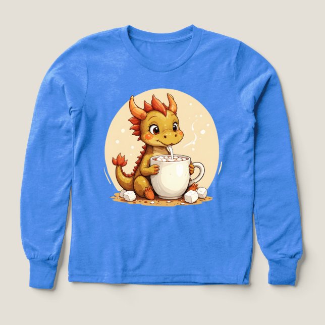 Cute Baby Dragon Hot Chocolate Kids Kawaii Cozy De T Shirt (Design framsida)