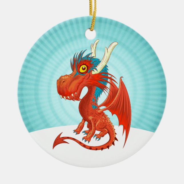 Cute Baby Dragon Julgransprydnad Keramik (Framsidan)