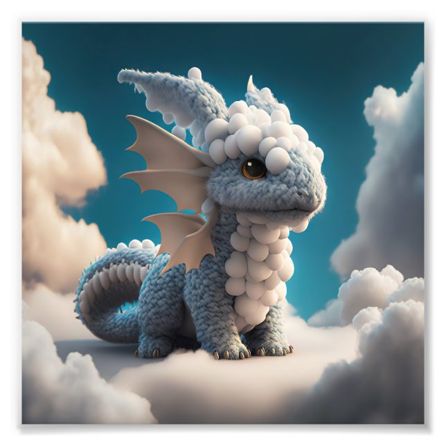 Cute Baby Dragon Made Of Clouds 1 - Midjourney Art Fototryck (Framsidan)