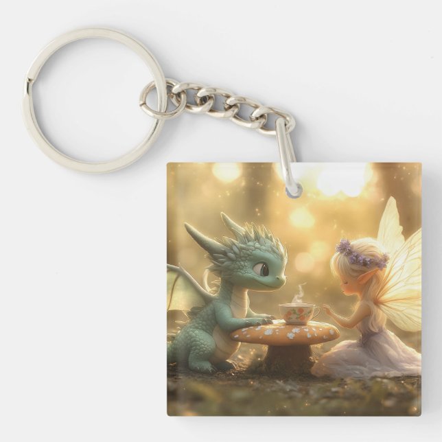 Cute Baby Dragon och Fairy Enjoying Tea (Framsidan)