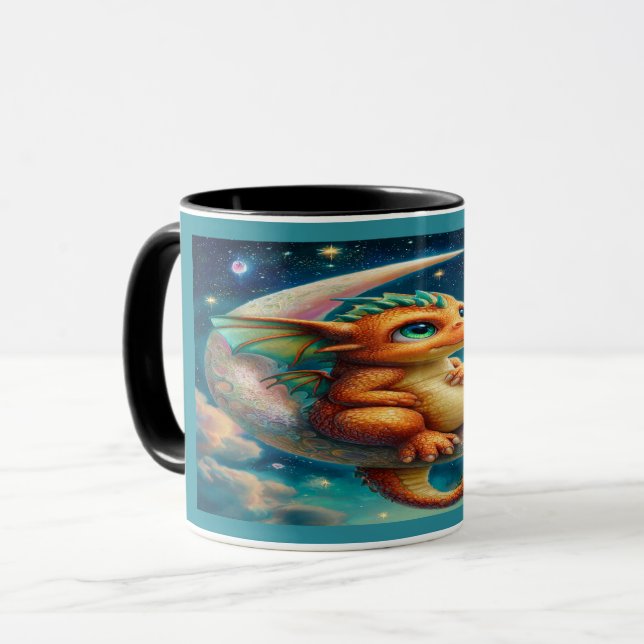 Cute Baby Dragon on Crescent Moon Magical Mug Mugg (Framsida vänster)