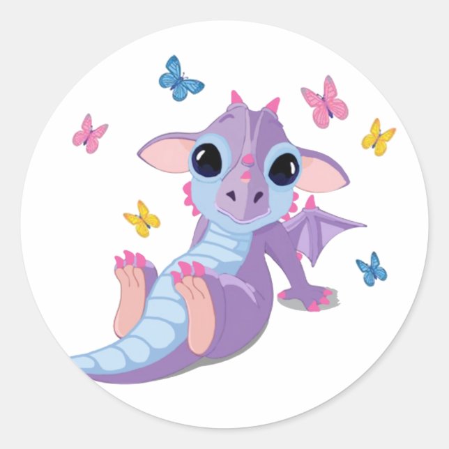 Cute Baby Dragon Runt Klistermärke (Framsida)