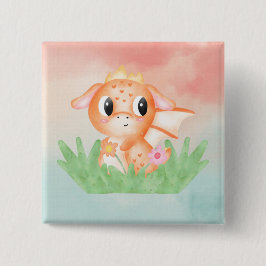Cute Baby Dragon Watercolor Badge Knapp