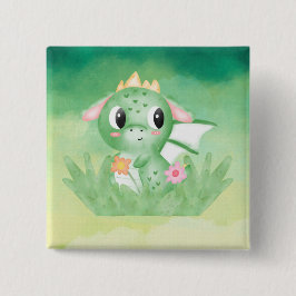 Cute Baby Dragon Watercolor Badge Knapp