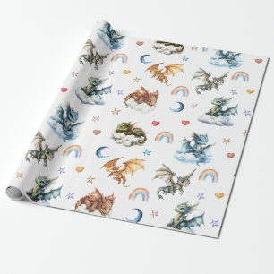Cute Baby Dragon Watercolor Clought Presentpapper