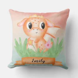 Cute Baby Dragon Watercolor Cushion Kudde