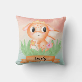 Cute Baby Dragon Watercolor Cushion Kudde