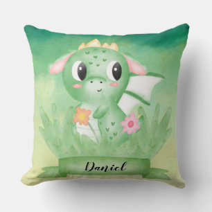 Cute Baby Dragon Watercolor Cushion Kudde