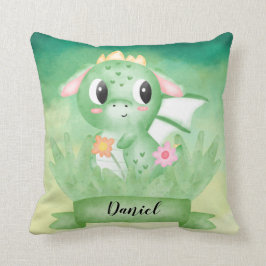 Cute Baby Dragon Watercolor Cushion Kudde