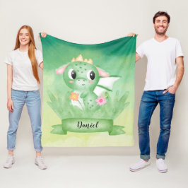 Cute Baby Dragon Watercolor Fleece Blanket