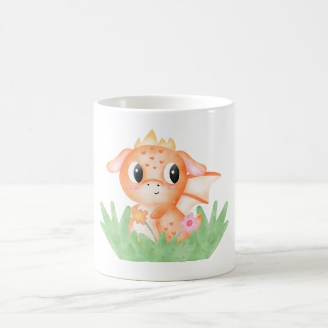 Cute Baby Dragon Watercolor Kaffemugg (Center)
