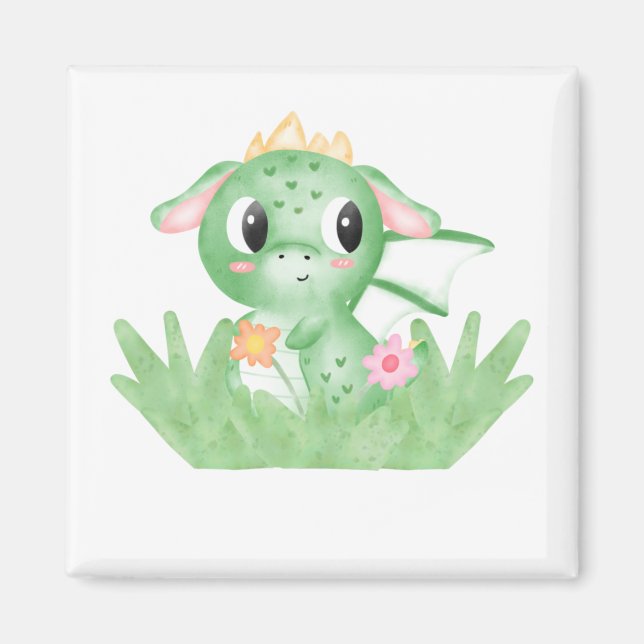 Cute Baby Dragon Watercolor Magnet (Framsidan)