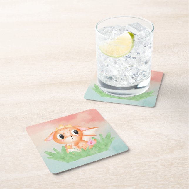 Cute Baby Dragon Watercolor Papper Underlägg (Insitu)
