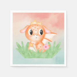 Cute Baby Dragon Watercolor Pappersservett