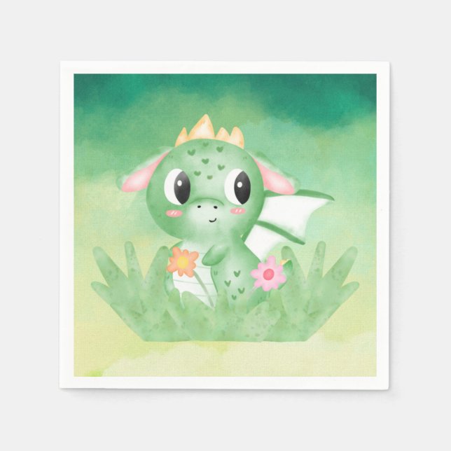 Cute Baby Dragon Watercolor Pappersservett (Framsidan)