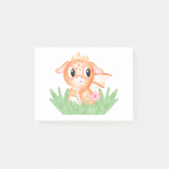 Cute Baby Dragon Watercolor Post-it Block (Framsida)
