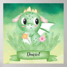 Cute Baby Dragon Watercolor Poster