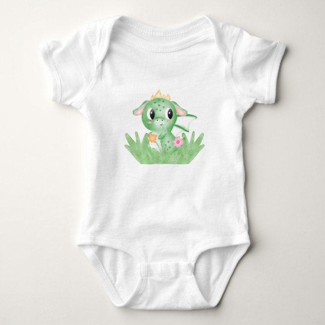 Cute Baby Dragon Watercolor T Shirt (Framsida)