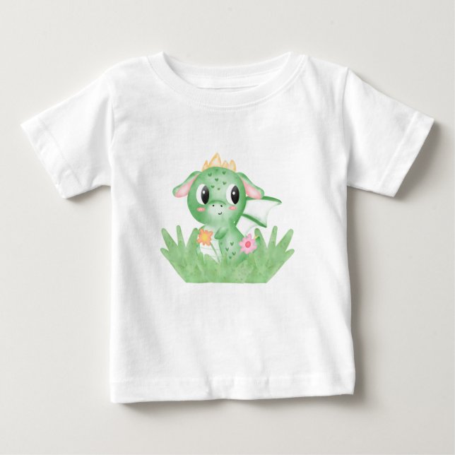Cute Baby Dragon Watercolor T Shirt (Framsida)