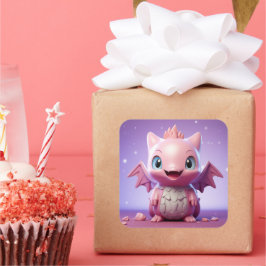 Cute baby dragondekal fyrkantigt klistermärke