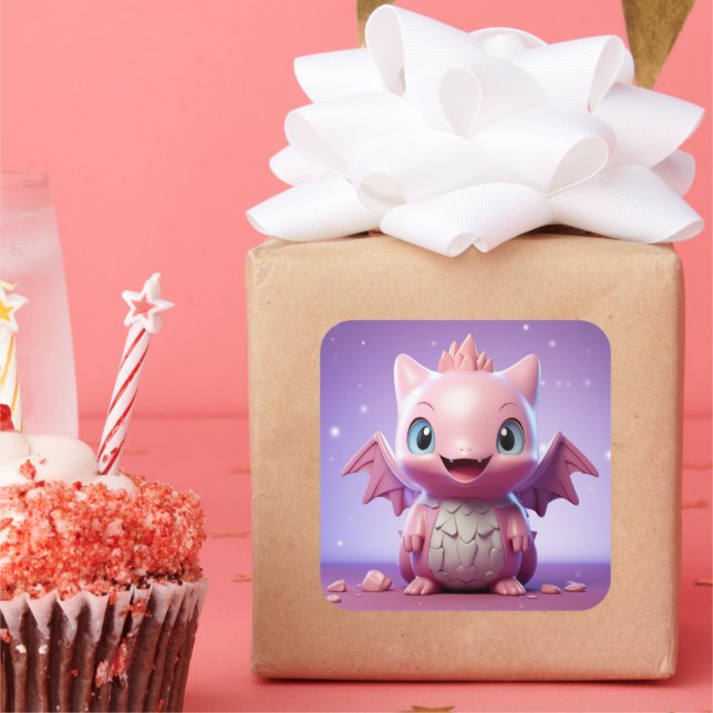 Cute baby dragondekal fyrkantigt klistermärke (Fest)