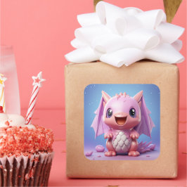 Cute baby dragondekal fyrkantigt klistermärke