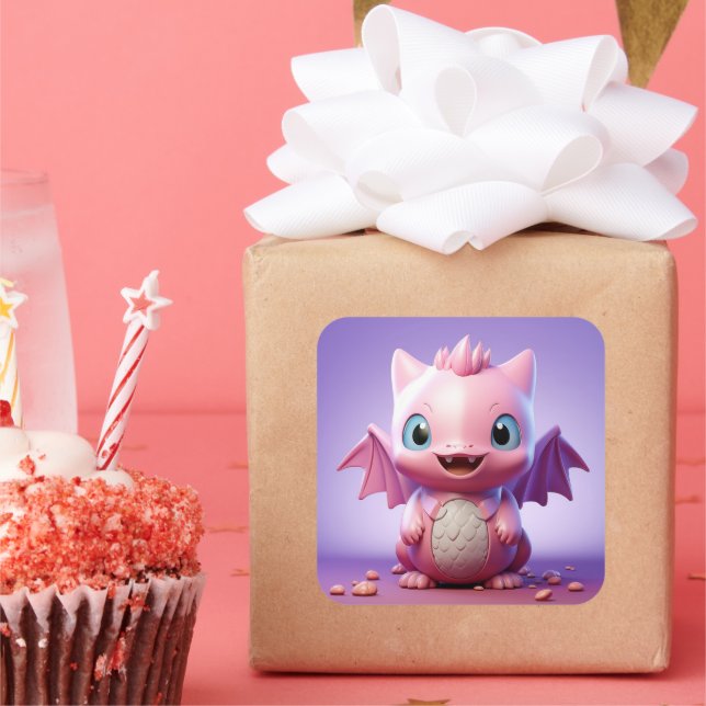 Cute baby dragondekal fyrkantigt klistermärke (Fest)