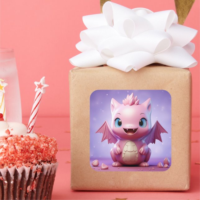 Cute baby dragondekal fyrkantigt klistermärke (Fest)