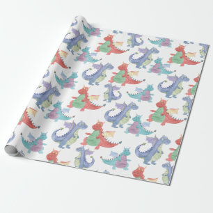 Cute Baby Dragons Lycklig Dancing Funny Kids Teckn Presentpapper