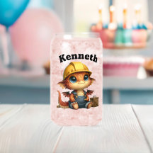 Cute baby drakar i en hård hatt med verktyg