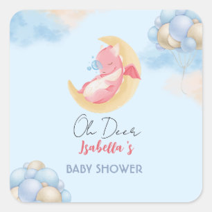 Cute baby draon dinosaur Balloon babydusch Fyrkantigt Klistermärke
