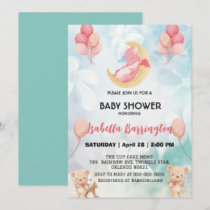 Cute baby draon dinosaur Bear Balloon babydusch Inbjudningar