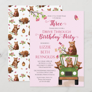 Cute Baby Drive Thru Girl 3rd Birthday Party Inbjudningar