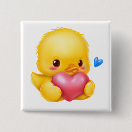Cute Baby Duckling med Rosa Valentine Heart Knapp