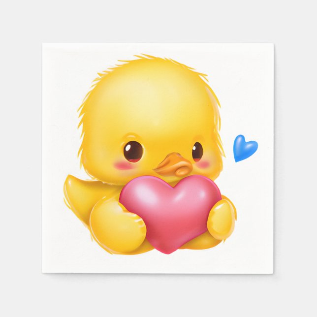 Cute Baby Duckling med Rosa Valentine Heart Pappersservett (Framsidan)