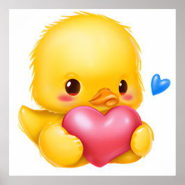 Cute Baby Duckling med Rosa Valentine Heart Poster