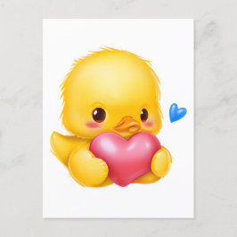 Cute Baby Duckling med Rosa Valentine Heart Vykort