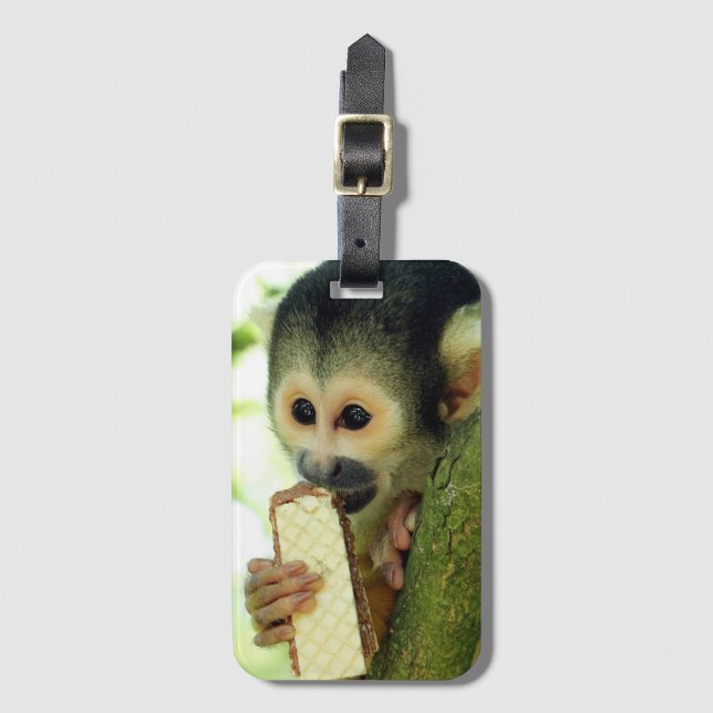 Cute Baby-ekorre Monkey Eting a Wafer Biscuit Bagagebricka (Framsida vertikal)