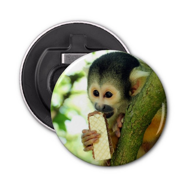 Cute Baby-ekorre Monkey Eting a Wafer Biscuit Flasköppnare (Framsidan)