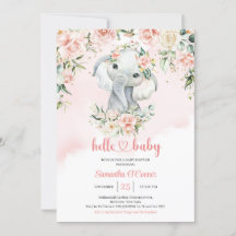 Cute baby elefant, blommor i rosa, guld