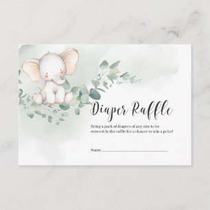 Cute baby elefant greenery löv diaper raffle tilläggskort