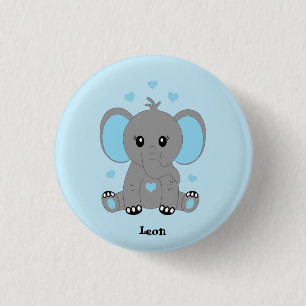 Cute baby elefant i blått för pojkar knapp