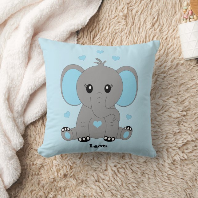 Cute baby elefant i blått för pojkar kudde (Filt)