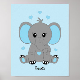 Cute baby elefant i blått för pojkar poster