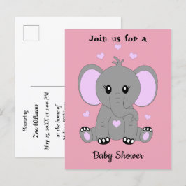 Cute baby-elefant i rosa, babydusch inbjudan vykort