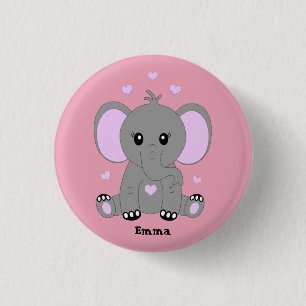 Cute baby elefant i rosa för flickor knapp