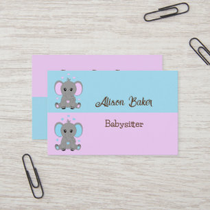 Cute baby elefant i rosa och blått - barnvakt visitkort
