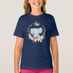 Cute baby-elefant med blomkrans t shirt