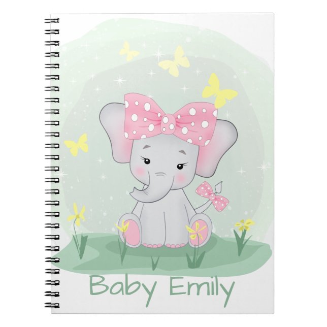  Cute baby-elefant med rosa i en clearing  Anteckningsbok (Framsidan)