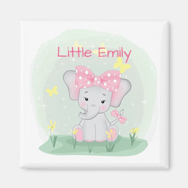 Cute baby-elefant med rosa i en clearing magnet (Framsidan)
